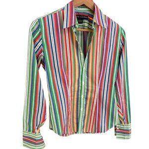 Ralph Lauren Black Label size 2 EUC Red and Green Striped Blouse